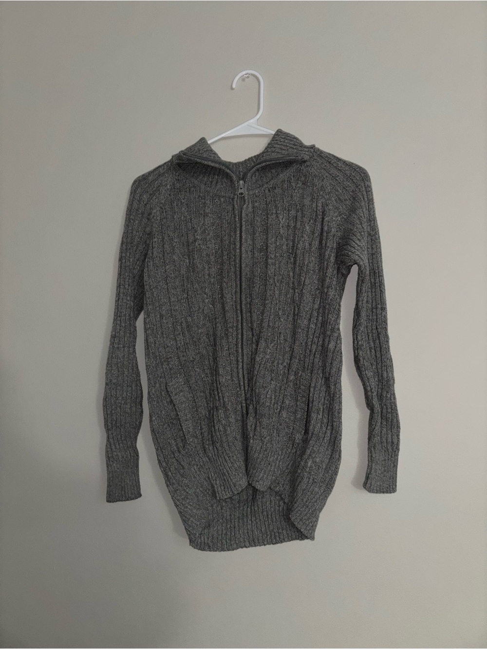 Women's Gray Cable Knit Zip-Front Sweater